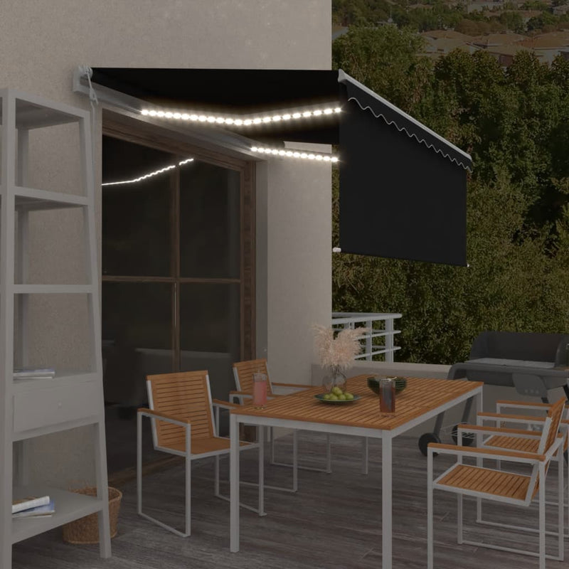 Afbeelding laden in galerijviewer, Vidaxl luifel automatisch met gordijn led windsensor 3x2,5 m antraciet