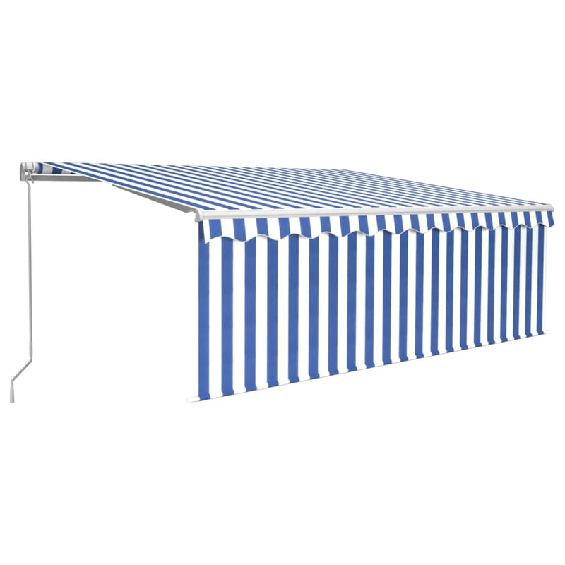 Load image into Gallery viewer, Vidaxl luifel handmatig uittrekbaar met rolgordijn 4x3 m blauw en wit