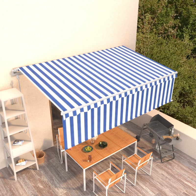 Load image into Gallery viewer, VidaXL Luifel automatisch uittrekbaar met rolgordijn 5x3m blauw en wit