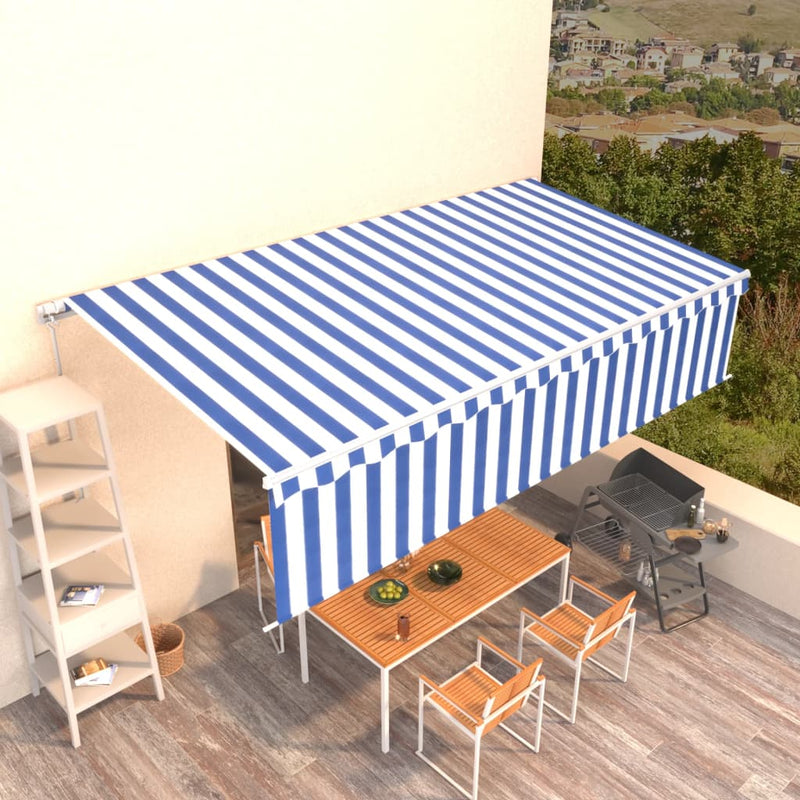 Load image into Gallery viewer, VidaXL Luifel handmatig uittrekbaar met rolgordijn 6x3 m blauw en wit