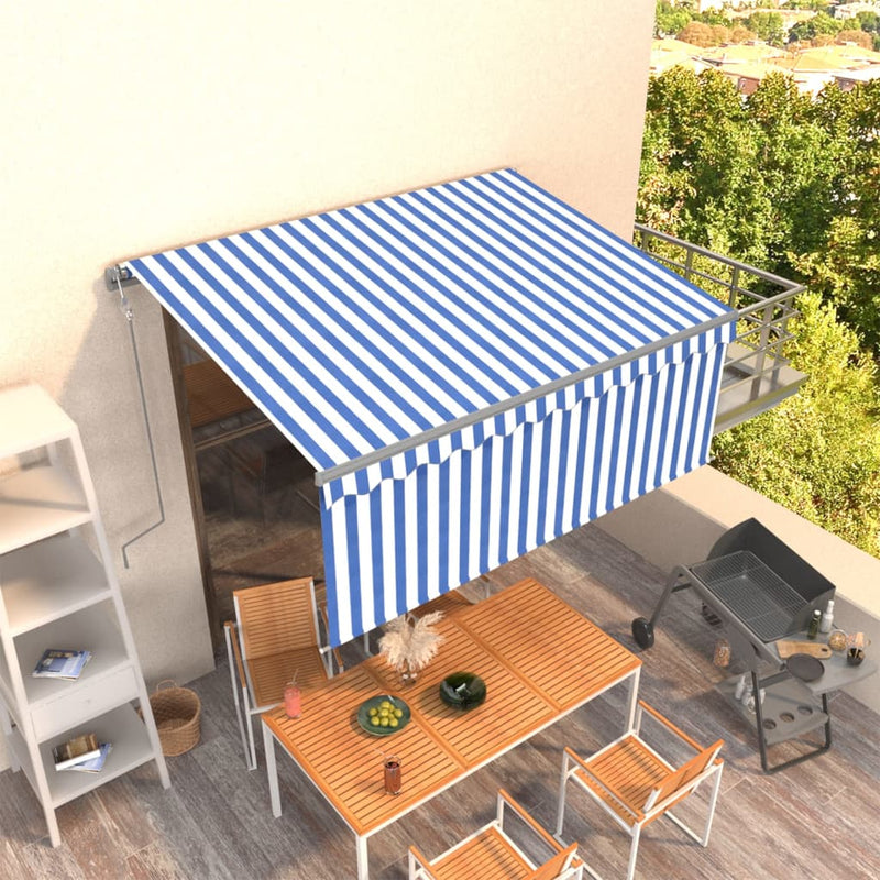 Load image into Gallery viewer, VidaXL Luifel automatisch uittrekbaar met rolgordijn 3x2,5 m blauw wit