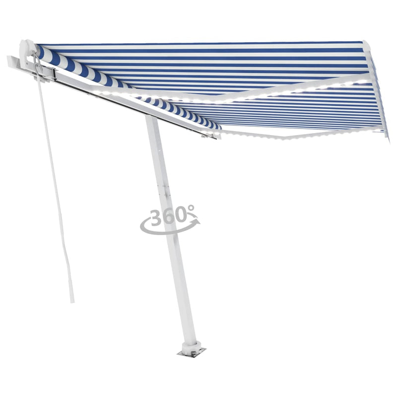 Load image into Gallery viewer, VidaXL Luifel handmatig uittrekbaar met LED 300x250 cm blauw en wit