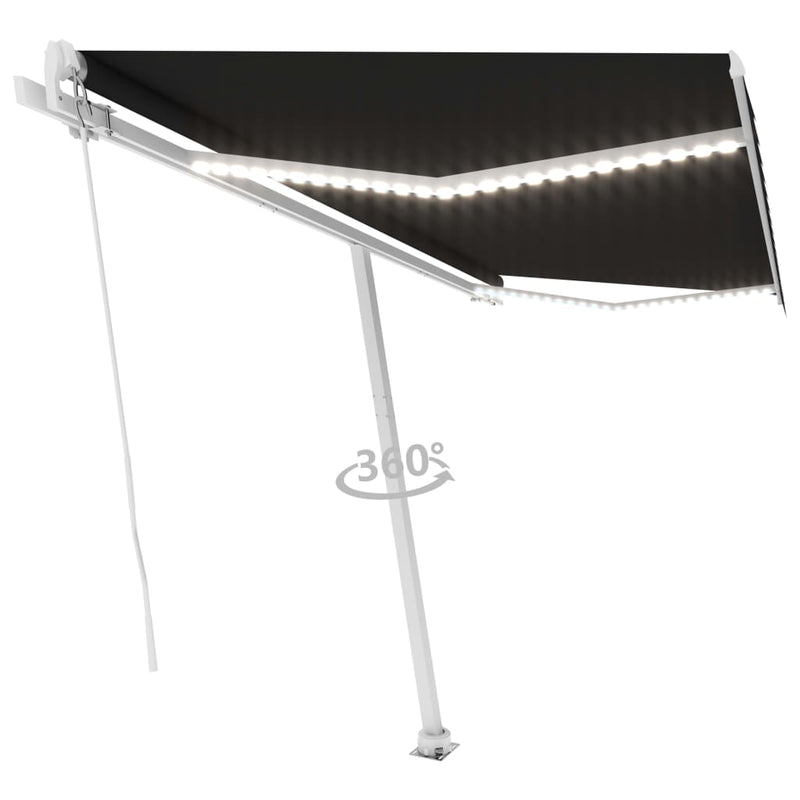Load image into Gallery viewer, VidaXL Luifel handmatig uittrekbaar met LED 400x300 cm antracietkleur