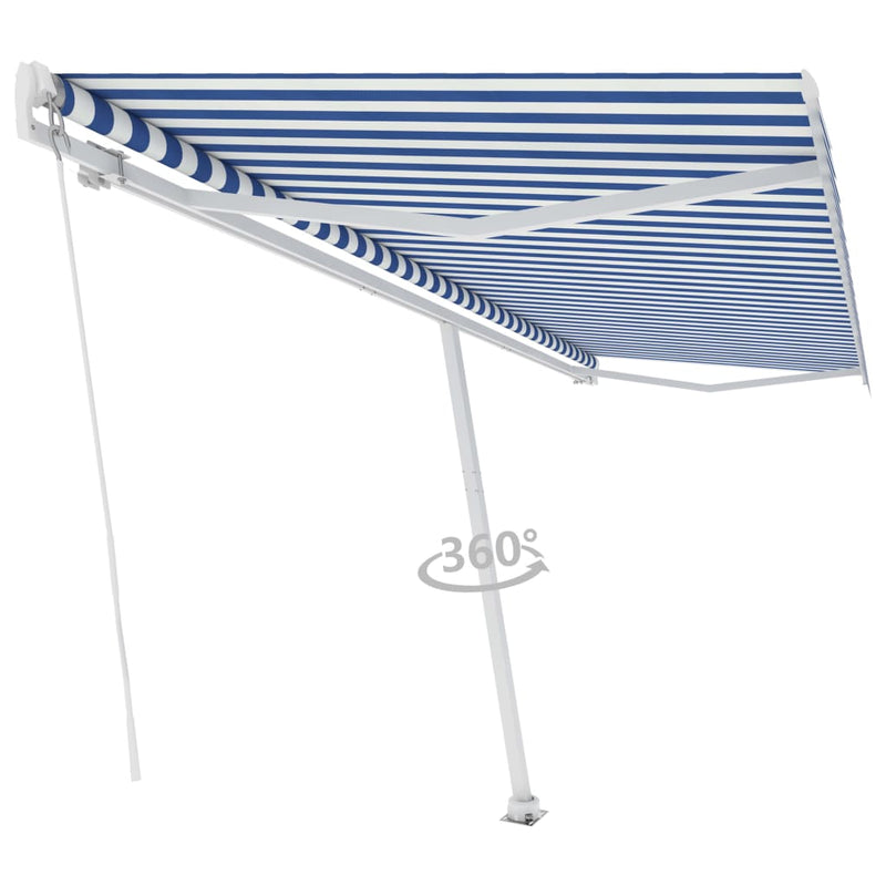 Load image into Gallery viewer, VidaXL Luifel vrijstaand handmatig uittrekbaar 500x300 cm blauw en wit