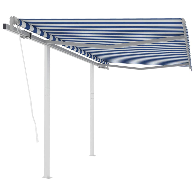 Load image into Gallery viewer, VidaXL Luifel automatisch uittrekbaar met palen 3x2,5 m blauw en wit