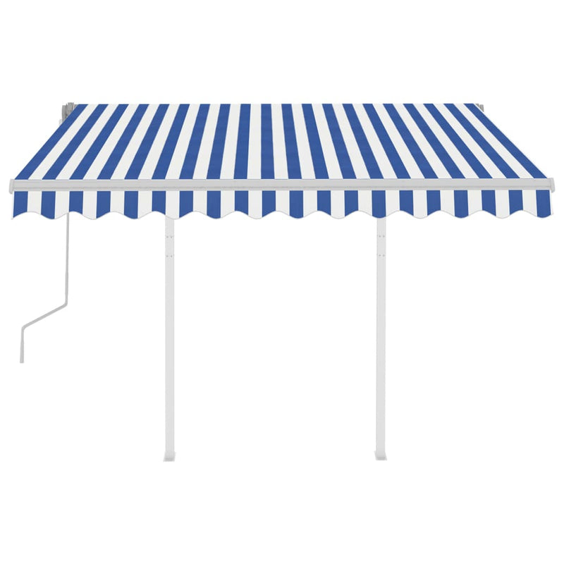 Load image into Gallery viewer, VidaXL Luifel handmatig uittrekbaar met palen 3,5x2,5 m blauw en wit