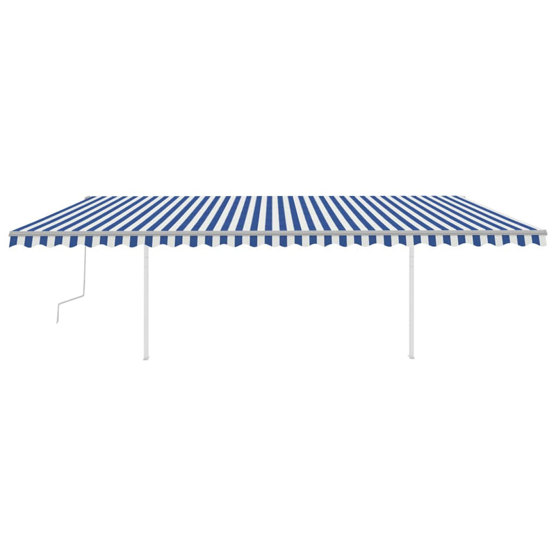 Load image into Gallery viewer, VidaXL Luifel handmatig uittrekbaar met palen 6x3,5 m blauw en wit