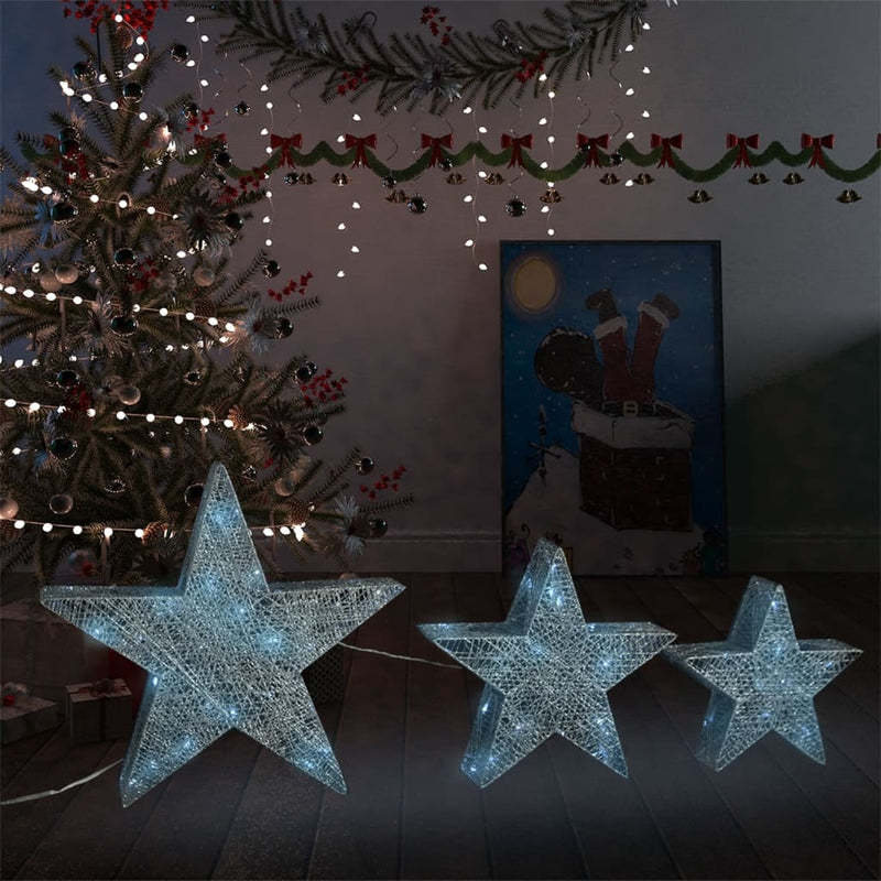 Load image into Gallery viewer, VidaXL Kerstdecoratiesterren 3 st LED buiten binnen mesh zilverkleurig