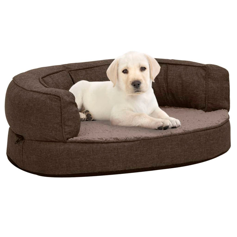 Afbeelding laden in galerijviewer, Vidaxl hondenbed ergonomisch linnen-look 60x42 cm fleece bruin