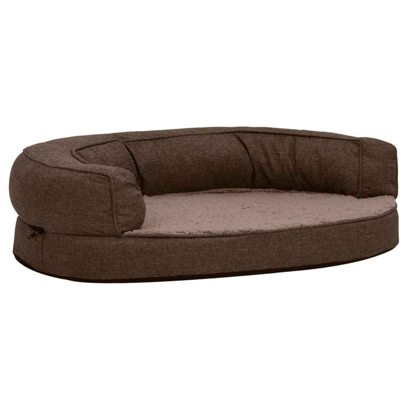 Afbeelding laden in galerijviewer, VidaXL Hondenbed ergonomisch linnen-look 75x53 cm fleece bruin