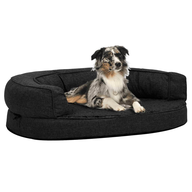 Afbeelding laden in galerijviewer, VidaXL Hondenbed ergonomisch linnen-look 75x53 cm fleece zwart