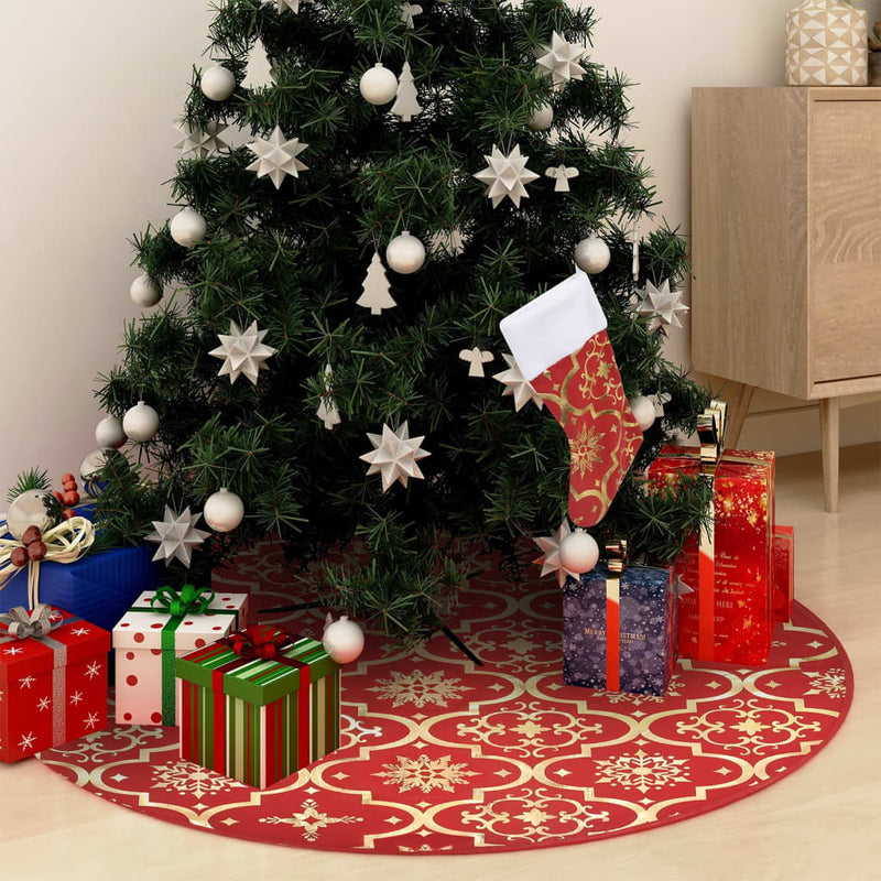Load image into Gallery viewer, Vidaxl luxe kerstboomrok met sok rood 122 cm stof