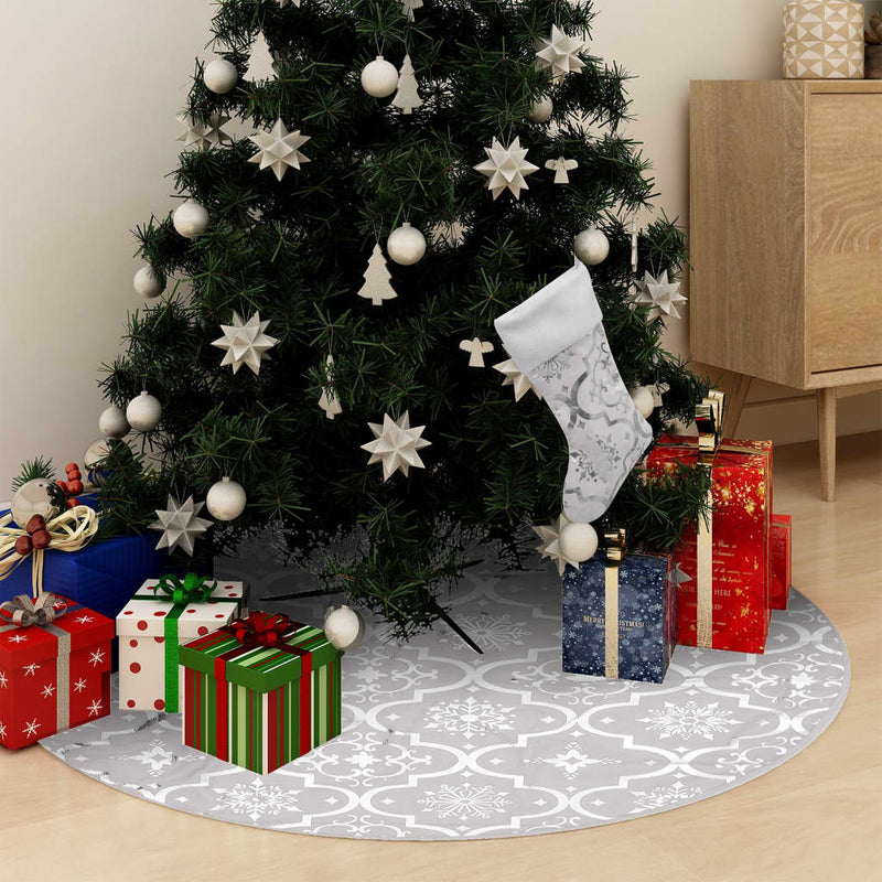 Load image into Gallery viewer, Vidaxl kerstboomrok luxe met sok 90 cm stof wit