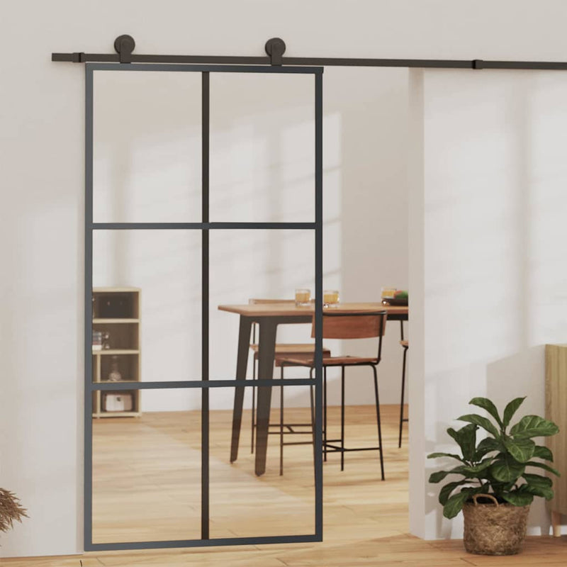 Load image into Gallery viewer, Vidaxl schuifdeur 102x205 cm esg-glas en aluminium zwart