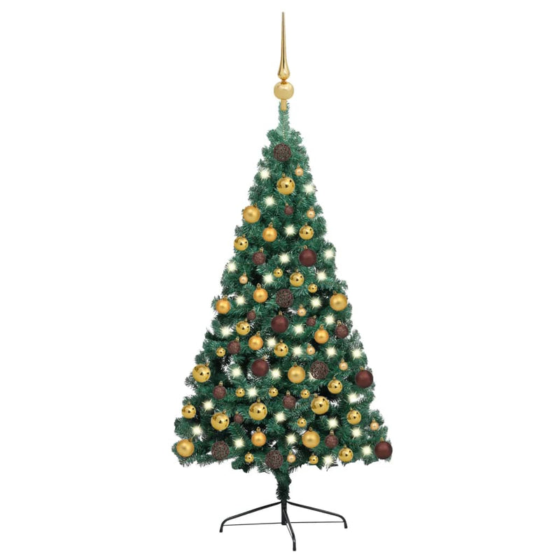 Load image into Gallery viewer, VidaXL Kunstkerstboom met verlichting en kerstballen half 180 cm groen