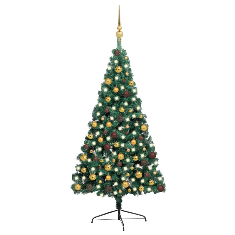 Load image into Gallery viewer, VidaXL Kunstkerstboom met verlichting en kerstballen half 210 cm groen
