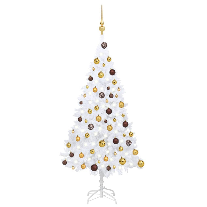 Load image into Gallery viewer, VidaXL Kunstkerstboom met verlichting en kerstballen 120 cm PVC wit