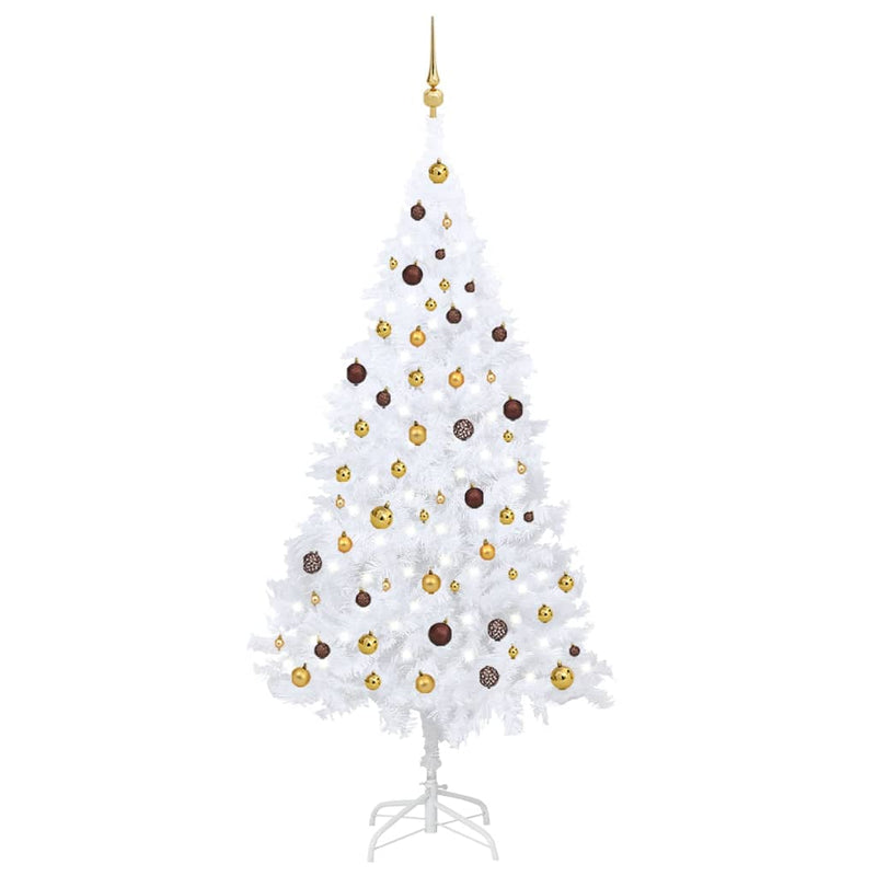 Load image into Gallery viewer, VidaXL Kunstkerstboom met verlichting en kerstballen 210 cm PVC wit
