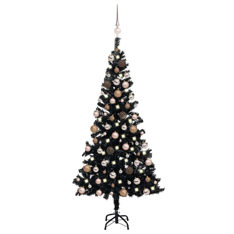Load image into Gallery viewer, Vidaxl kunstkerstboom met verlichting en kerstballen 150 cm pvc zwart