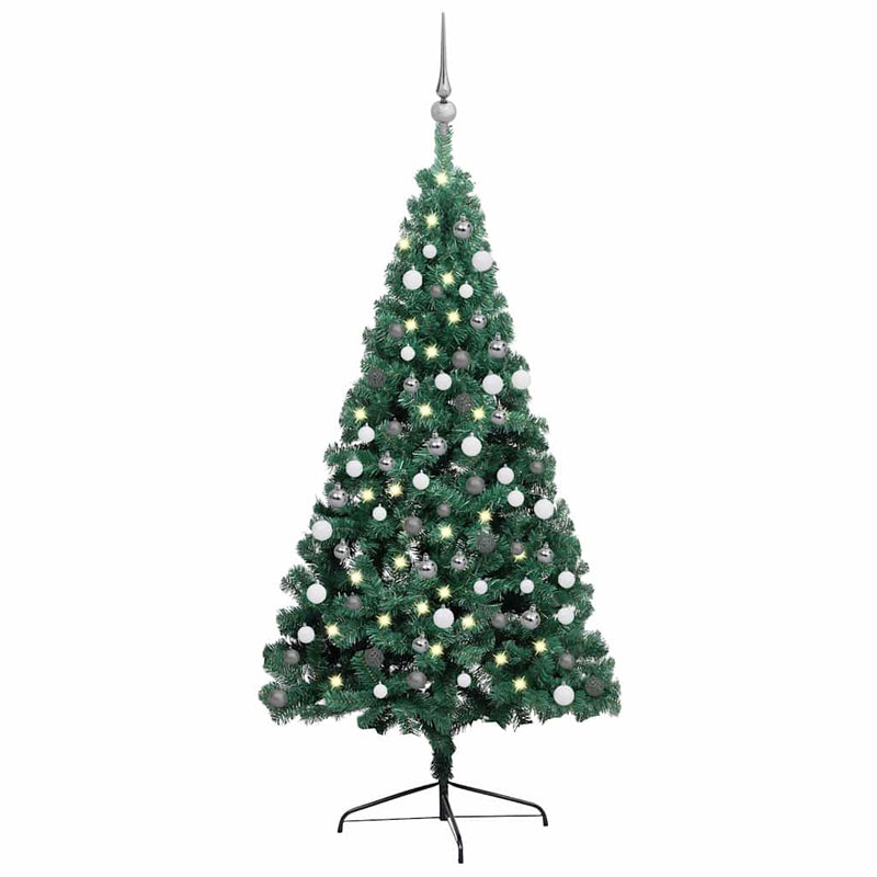 Load image into Gallery viewer, Vidaxl kunstkerstboom met verlichting en kerstballen half 150 cm groen