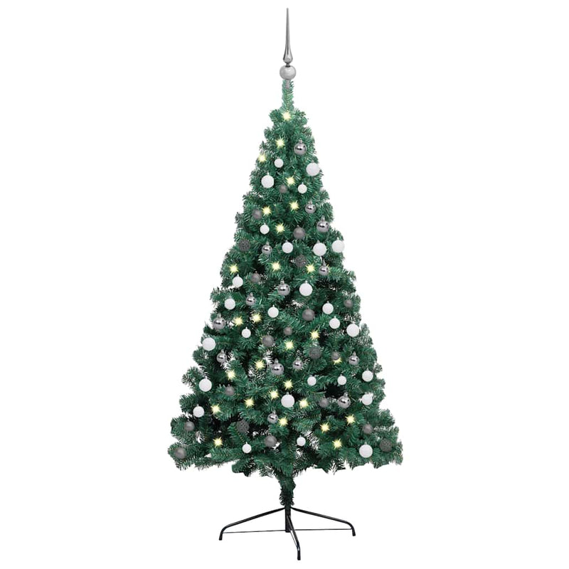 Load image into Gallery viewer, Vidaxl kunstkerstboom met verlichting en kerstballen half 210 cm groen