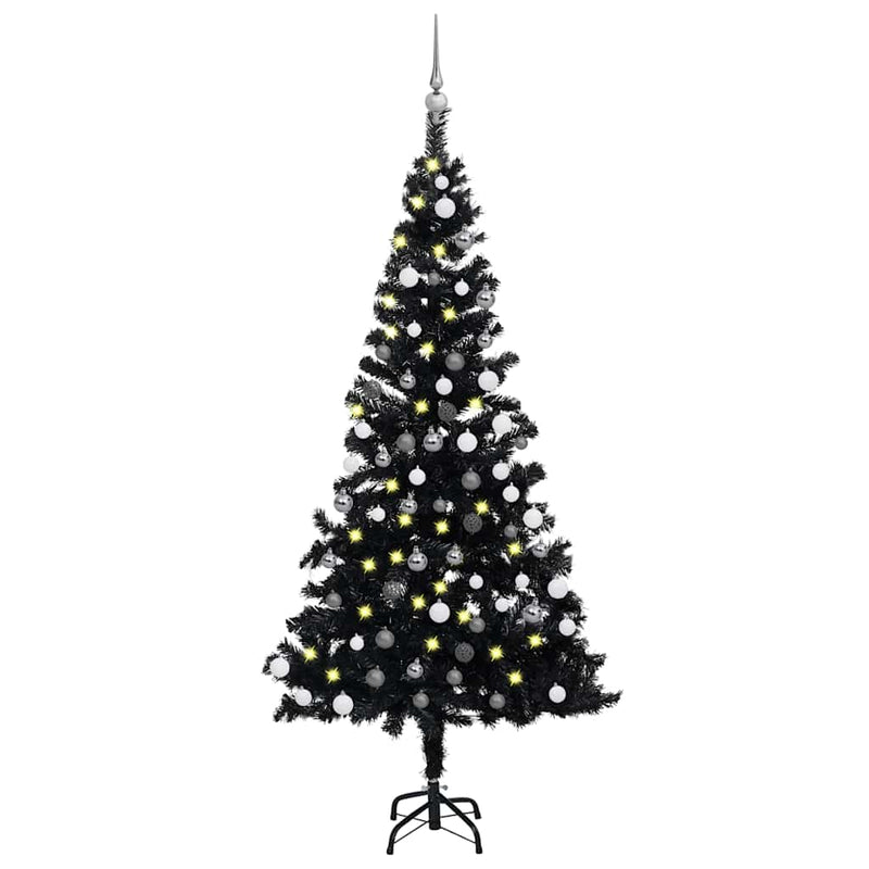 Load image into Gallery viewer, Vidaxl kunstkerstboom met verlichting en kerstballen 150 cm pvc zwart