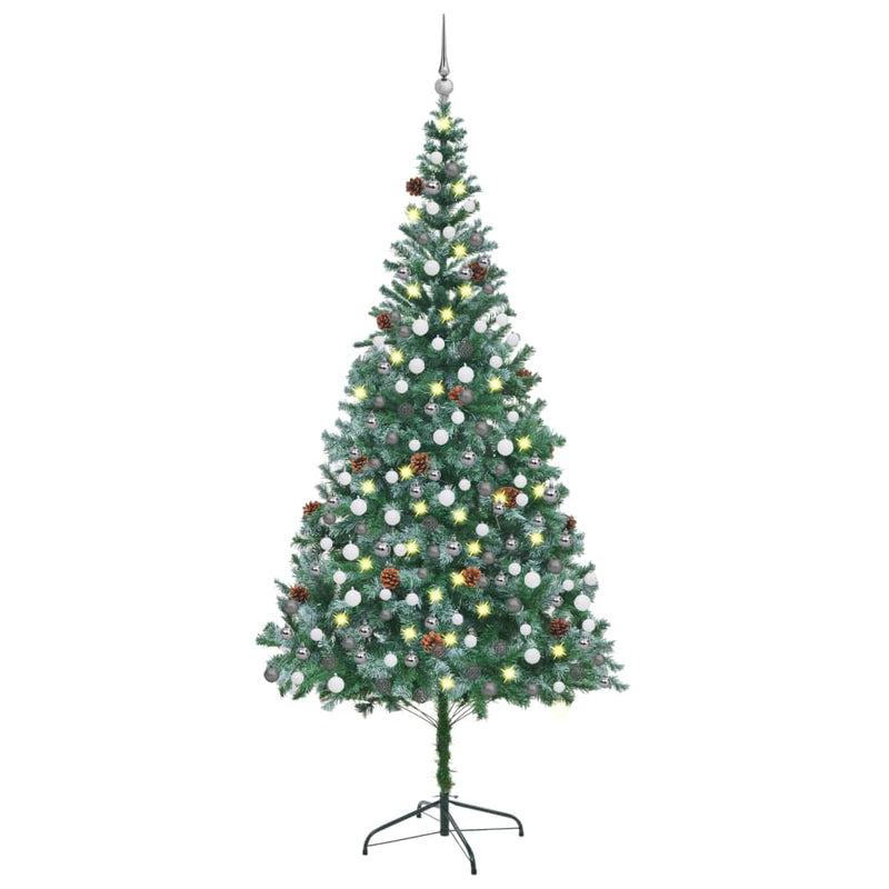 Load image into Gallery viewer, Vidaxl kunstkerstboom met verlichting kerstballen dennenappels 210 cm