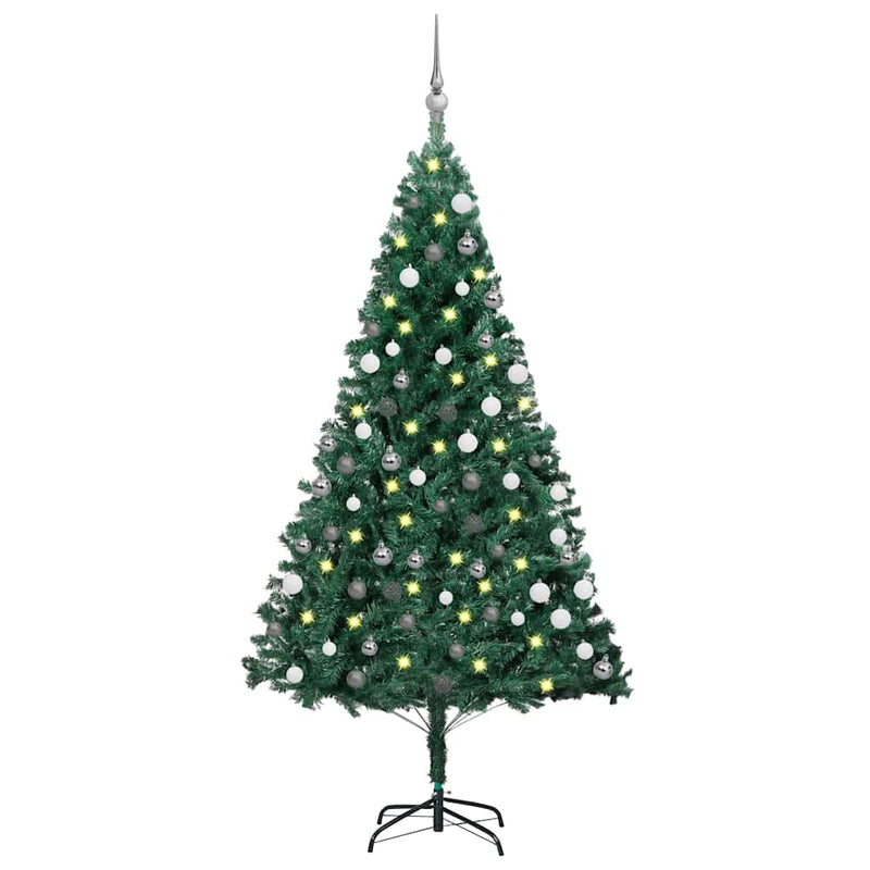 Load image into Gallery viewer, Vidaxl kunstkerstboom met verlichting en kerstballen 180 cm pvc groen