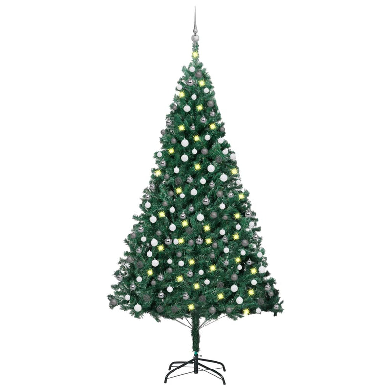 Load image into Gallery viewer, Vidaxl kunstkerstboom met verlichting en kerstballen 210 cm pvc groen