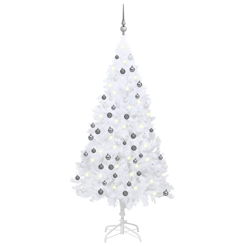 Load image into Gallery viewer, Vidaxl kunstkerstboom met verlichting en kerstballen 180 cm pvc wit