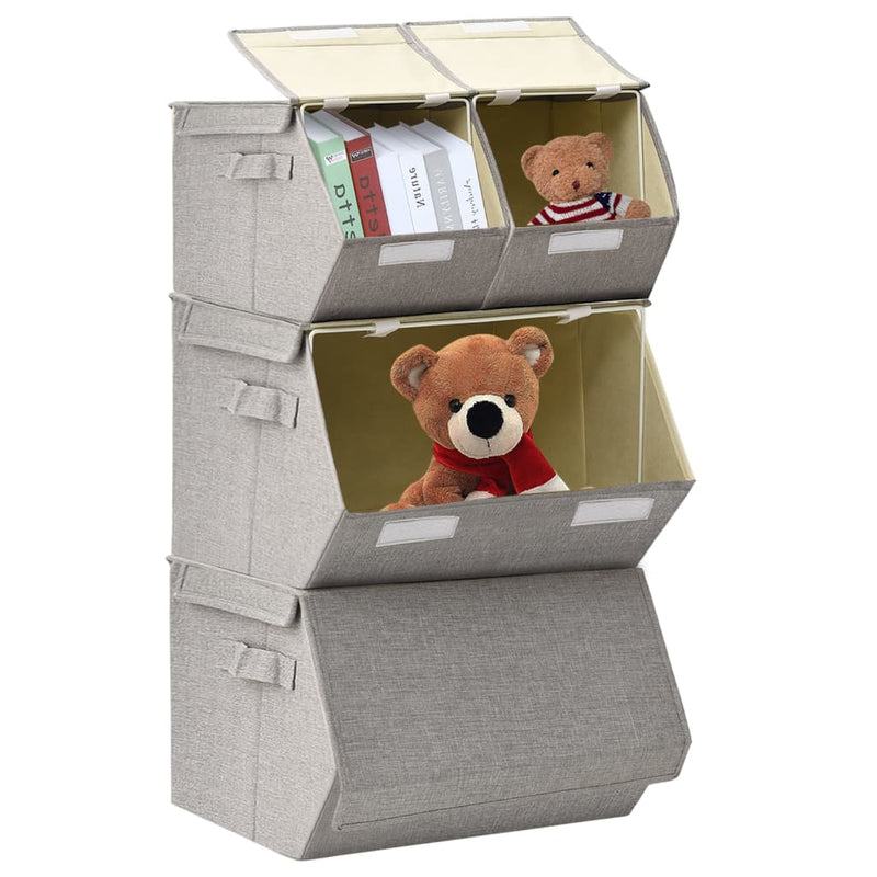 Load image into Gallery viewer, VidaXL 4-delige Opbergboxenset stapelbaar stof grijs