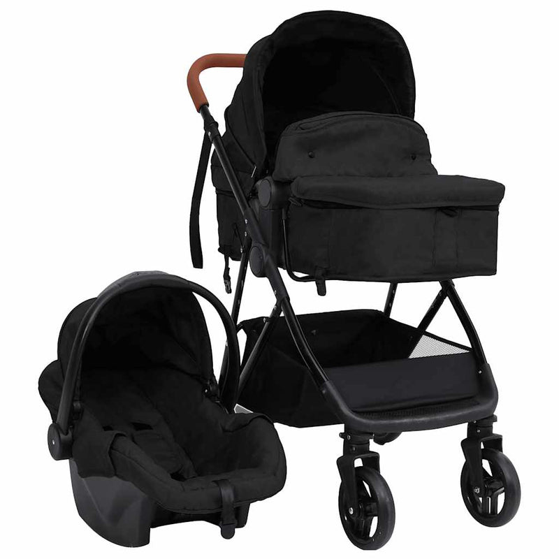 Load image into Gallery viewer, Vidaxl kinderwagen 3-in-1 staal antracietkleurig en zwart