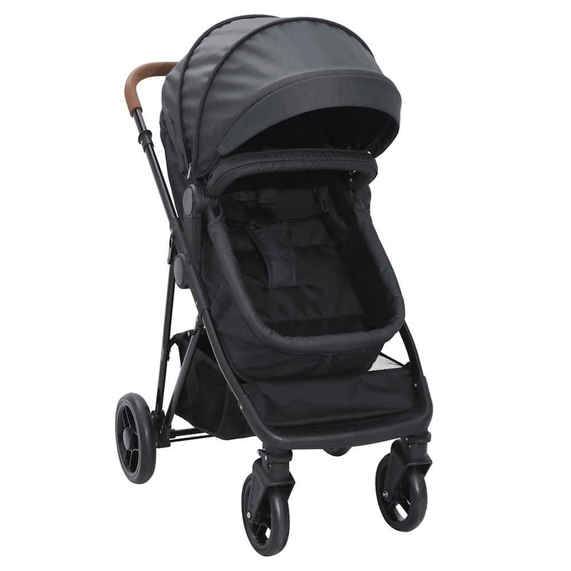 Afbeelding laden in galerijviewer, Vidaxl kinderwagen 2-in-1 staal antracietkleurig en zwart