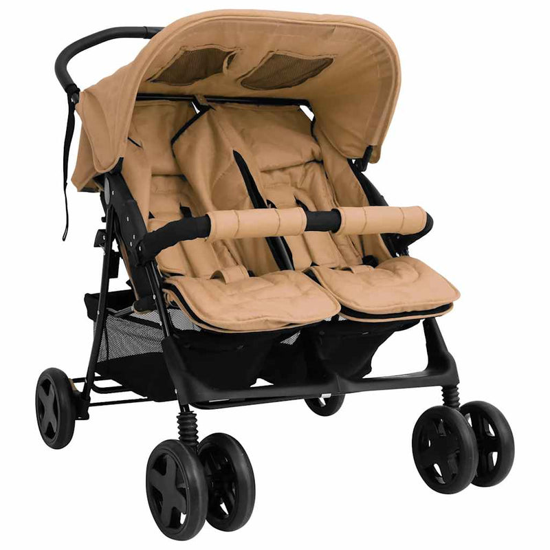 Load image into Gallery viewer, Vidaxl tweelingkinderwagen staal taupe