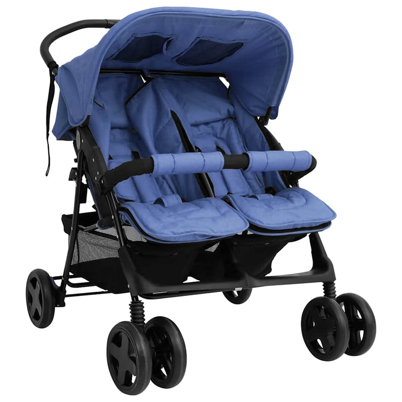 Load image into Gallery viewer, Vidaxl tweelingkinderwagen staal marineblauw