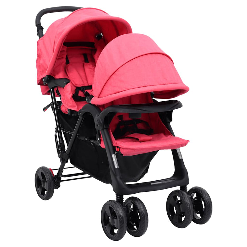 Load image into Gallery viewer, Vidaxl tweelingkinderwagen tandem staal rood