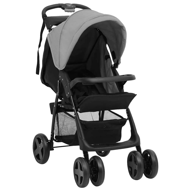 Load image into Gallery viewer, VidaXL Kinderwagen 2-in-1 staal lichtgrijs en zwart