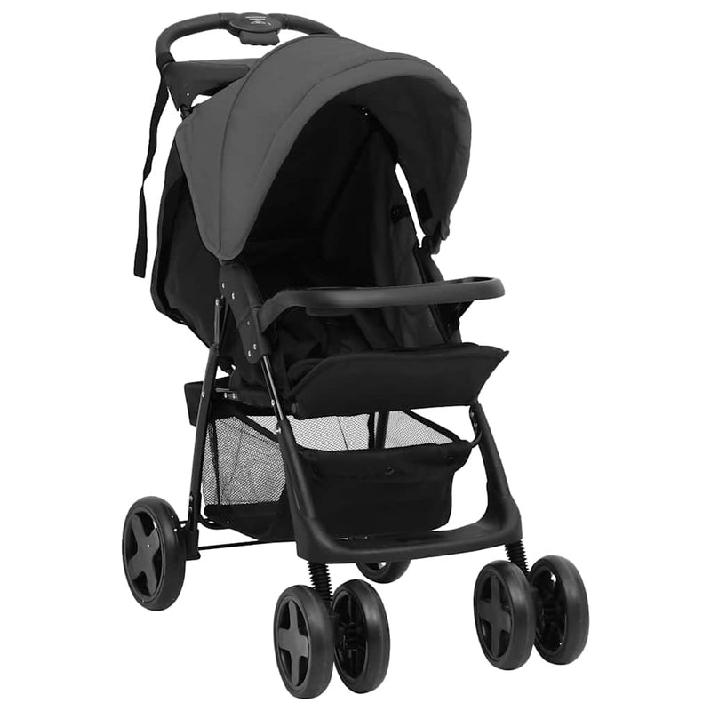 Load image into Gallery viewer, Vidaxl kinderwagen 2-in-1 staal donkergrijs en zwart