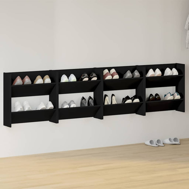 Load image into Gallery viewer, Vidaxl wandschoenenkasten 4 st 60x18x60 cm bewerkt hout zwart