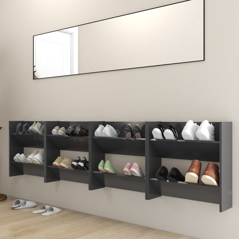 Load image into Gallery viewer, Vidaxl wandschoenenkasten 4 st 60x18x60 cm bewerkt hout grijs