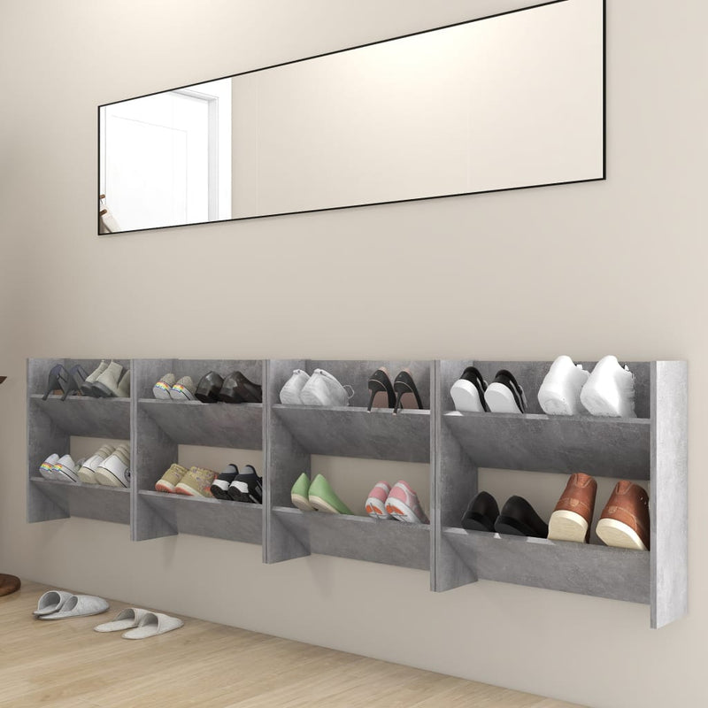 Afbeelding laden in galerijviewer, VidaXL Wandschoenenkasten 4 st 60x18x60 cm bewerkt hout betongrijs