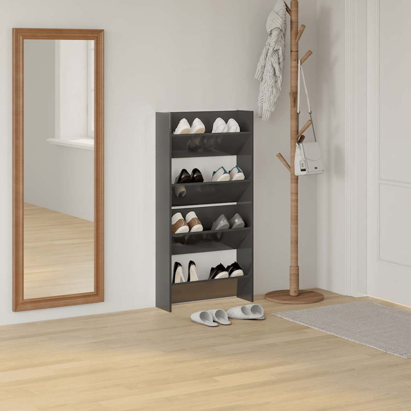 Load image into Gallery viewer, Vidaxl wandschoenenkasten 2 st 60x18x60 cm hout hoogglans grijs