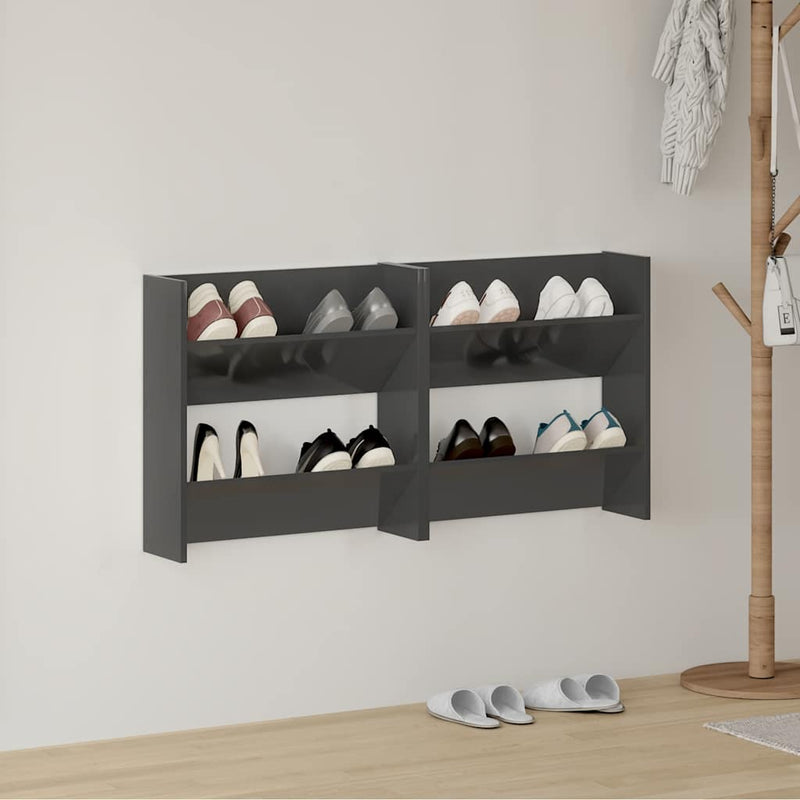 Load image into Gallery viewer, Vidaxl wandschoenenkasten 2 st 60x18x60 cm hout hoogglans grijs