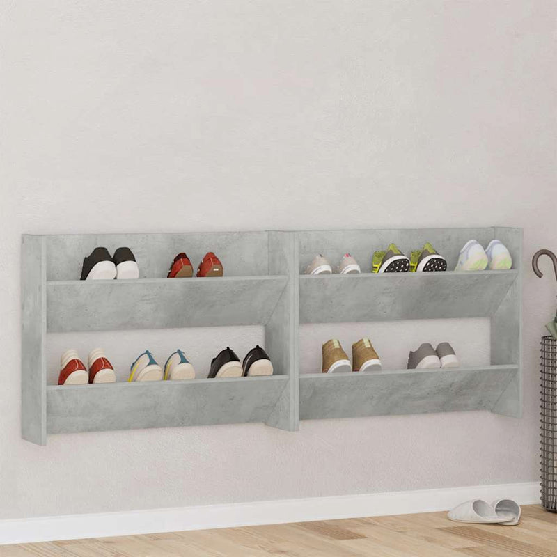 Afbeelding laden in galerijviewer, Vidaxl wandschoenenkasten 2 st 80x18x60 cm spaanplaat betongrijs