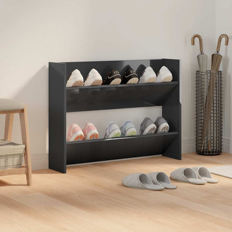 Load image into Gallery viewer, Vidaxl wandschoenenkast 80x18x60 cm bewerkt hout hoogglans zwart