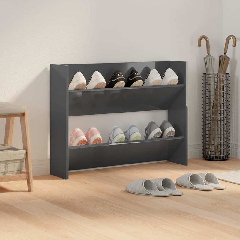 Load image into Gallery viewer, Vidaxl wandschoenenkast 80x18x60 cm bewerkt hout hoogglans grijs