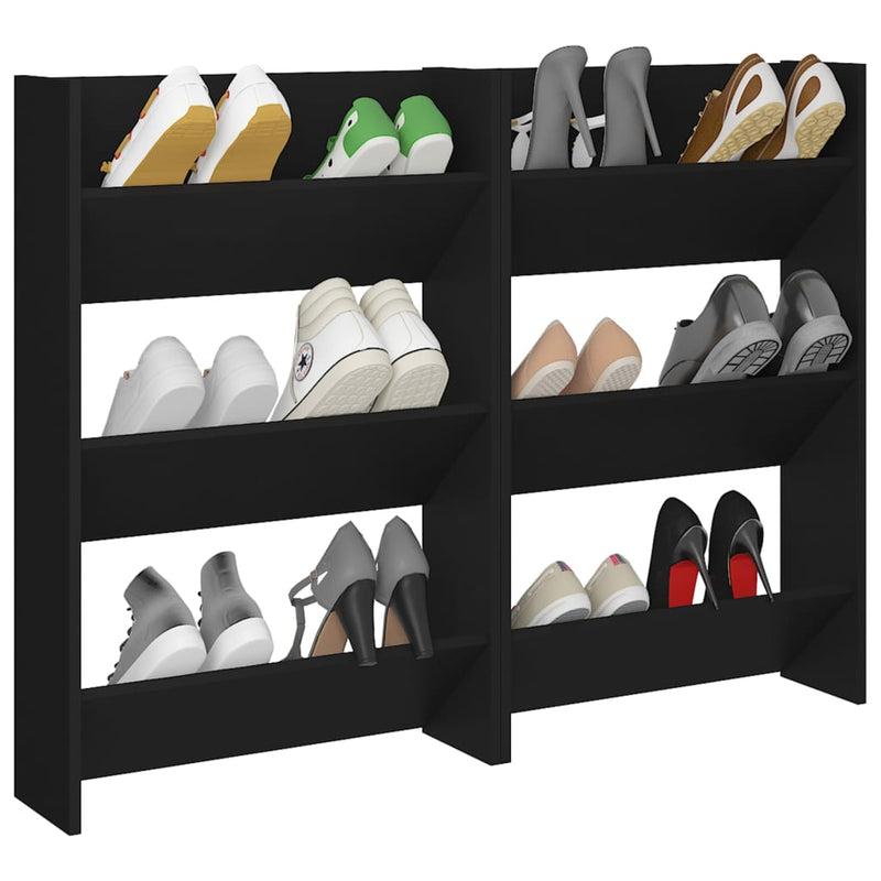 Load image into Gallery viewer, VidaXL Wandschoenenkasten 2 st 60x18x90 cm bewerkt hout zwart