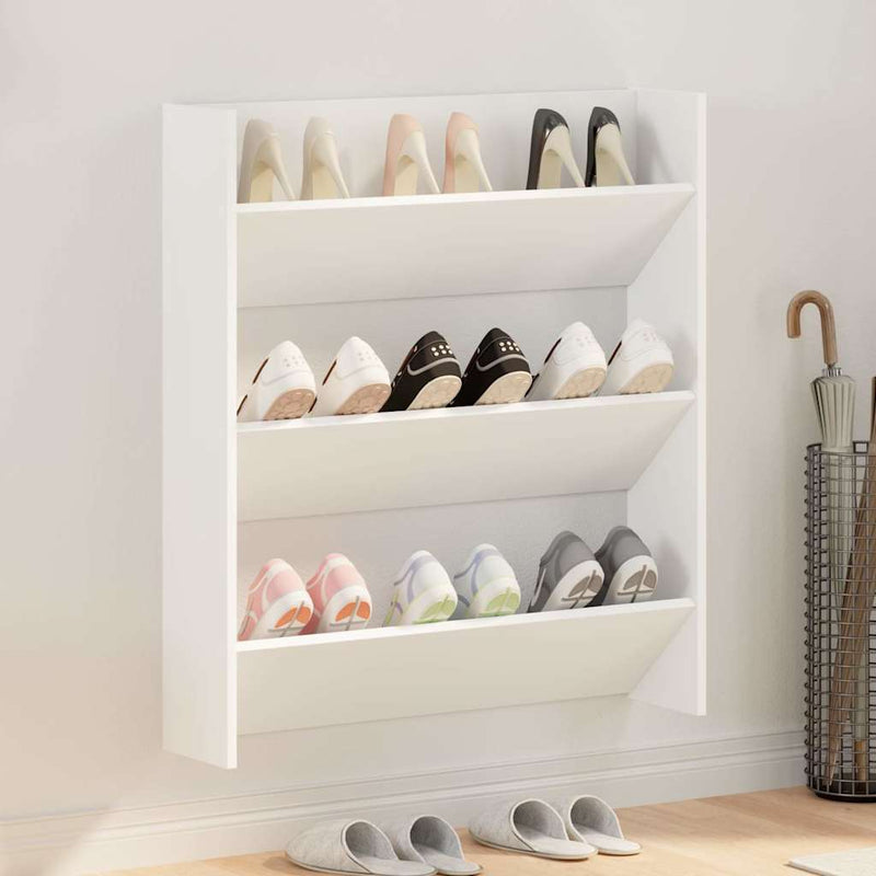 Load image into Gallery viewer, Vidaxl wandschoenenkast 80x18x90 cm bewerkt hout wit