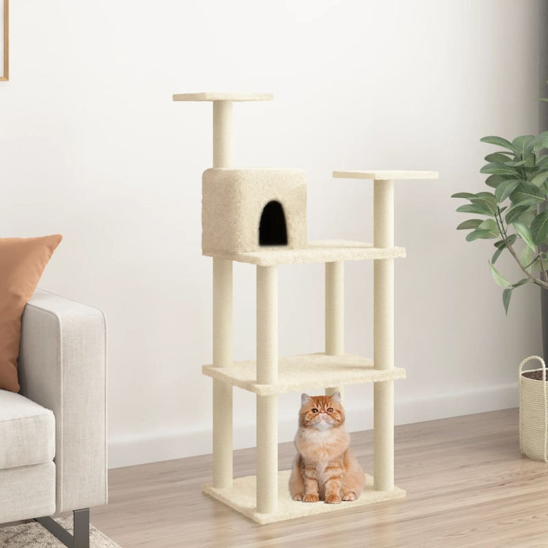 Load image into Gallery viewer, Vidaxl kattenkrabpaal met sisal krabpalen 118,5 cm crèmekleurig