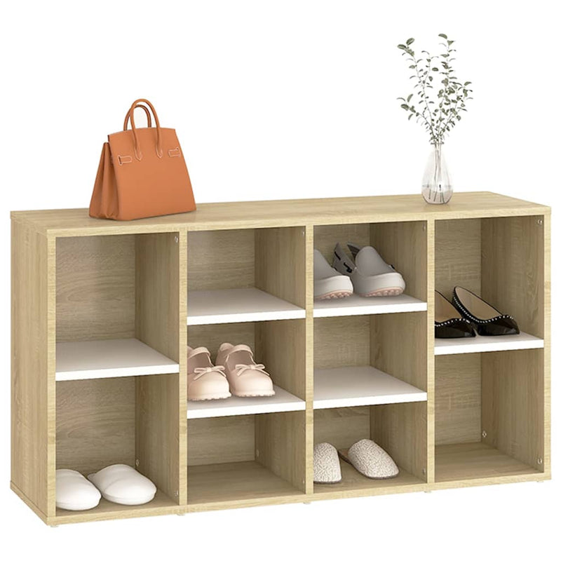 Load image into Gallery viewer, VidaXL Schoenenbank 103x30x54,5 cm bewerkt hout wit sonoma eikenkleur